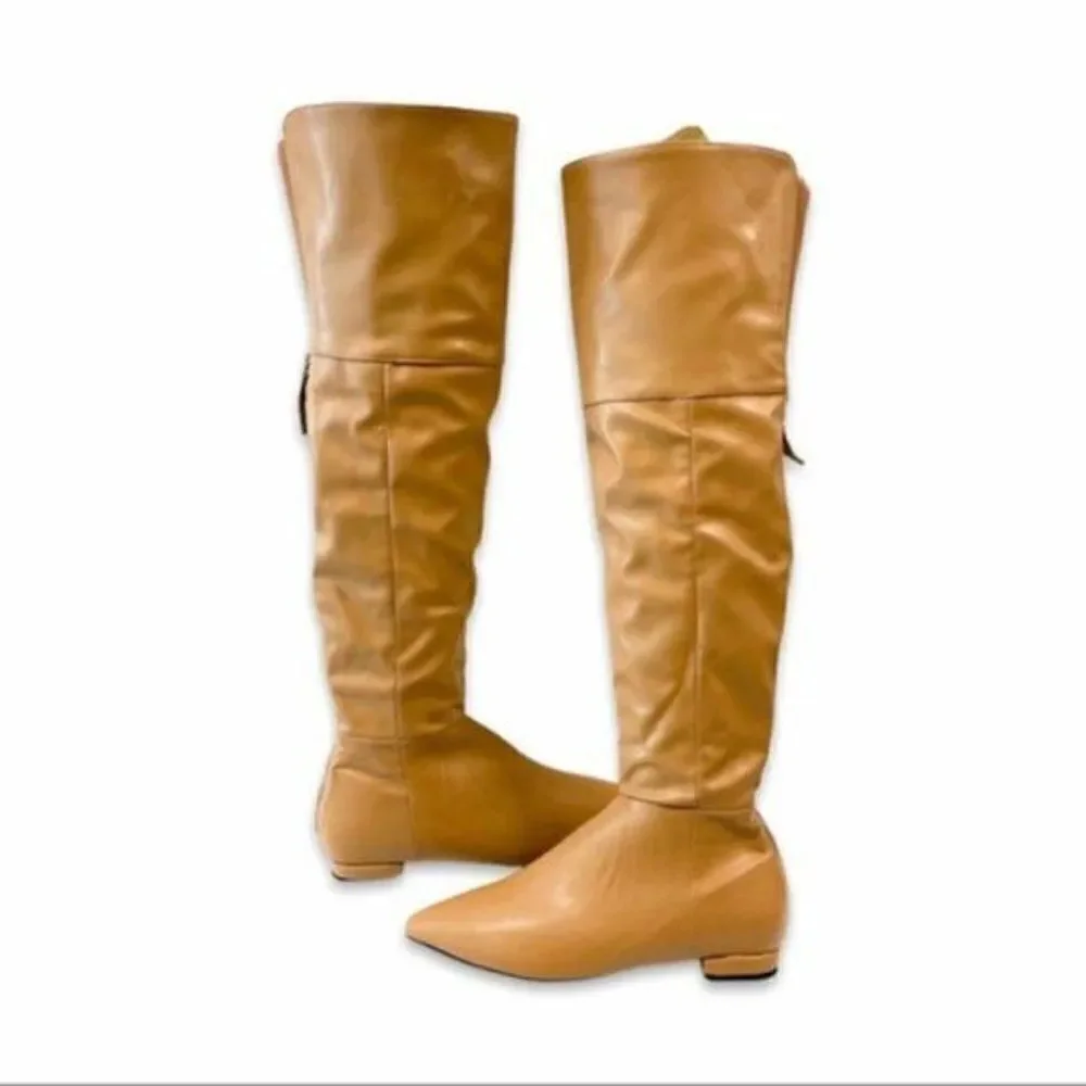 FSJ Women Fashion Over The Knee High Boots Pointed Toe Flats Comfortable Back - Picture 3 of 10